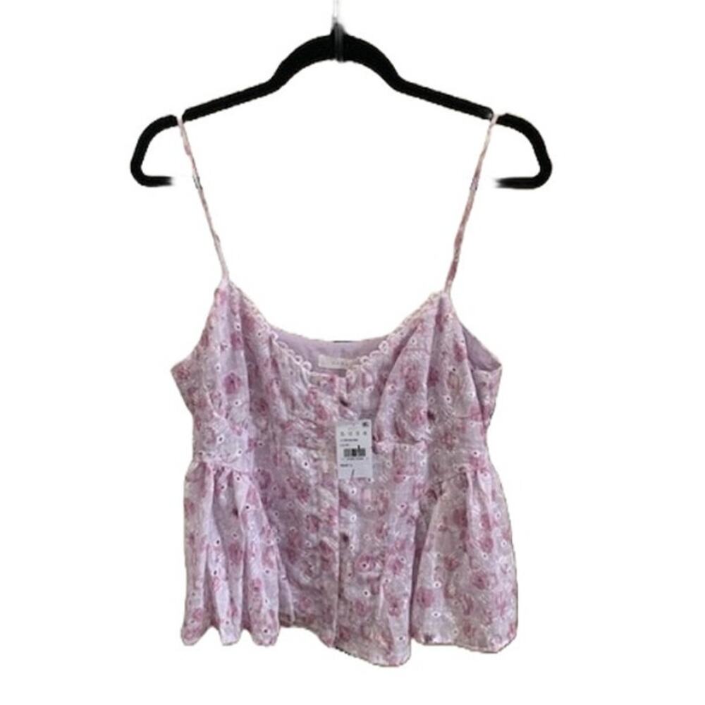 Lush Lilac Floral Eyelet Peplum Button Front Cottagecore Cami Top‎ NWT Size L